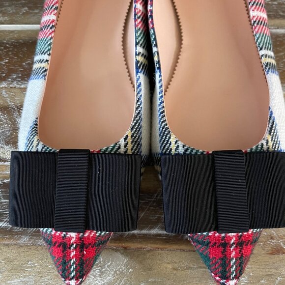J Crew Women Flats Size 9.5 Tartan Plaid Bow Preppy Holiday Academia Classic - Picture 3 of 10